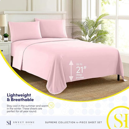 1800 Supreme Collection - Breathable Luxury Sheets with Full Elastic & Secure Corner Straps - Extra Deep Pocket Bedding, Full, Pale Pink