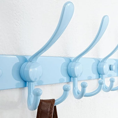 Dseap Coat Rack Wall Mounted - 5 Tri Hooks, Heavy Duty, Stainless Steel, Metal Coat Hook Rail for Coat Hat Towel Purse Robes Mudroom Bathroom Entryway (Blue, Pack of 2)