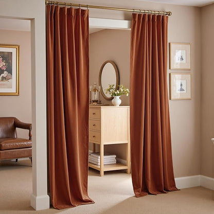 Lazzzy Velvet Blackout Curtains Thermal Insulated Room Window Drapes Super Soft Luxury Curtains for Living Room Bedroom Rod Pocket 2 Panels, Burnt Orange, 52" W x 102" L