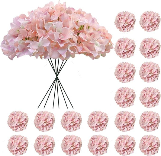 20 Pcs Pink Hydrangea Artificial Flowers Bulk, Faux Hydrangea Flowers Heads, Artificial Fake Silk Hydrangea Flowers with Stems, Pink Flowers Artificial for Decoration Wedding Décor