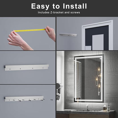 48''x30'' Lighted Mirrors for Bathroom Wall Backlit + Front Lit, Rectangular LED Bathroom Mirror Frameless with Lights Anti Fog, Dimmable, 3 Colors,Tempered Glass, Shatter-Proof