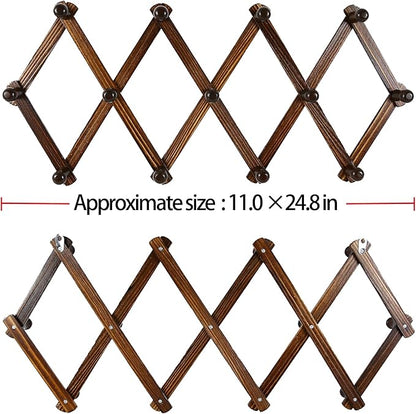 AMAPON Accordion Style Expandable Wall Wooden Coat Rack 13 Hooks (Pegs) Hang Hats Jackets Coffee Mug Purses Necklaces Towels Cap Leash Scarves Data Line Kitchenware (Walnut Color)