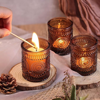 DARJEN Amber Votive Candle Holders Set of 36- Glass Candle Holders Bulk for Flameless LED Tea Waxes, Vintage Candle Holder for Wedding & Home Table Decor, Vintage Parties