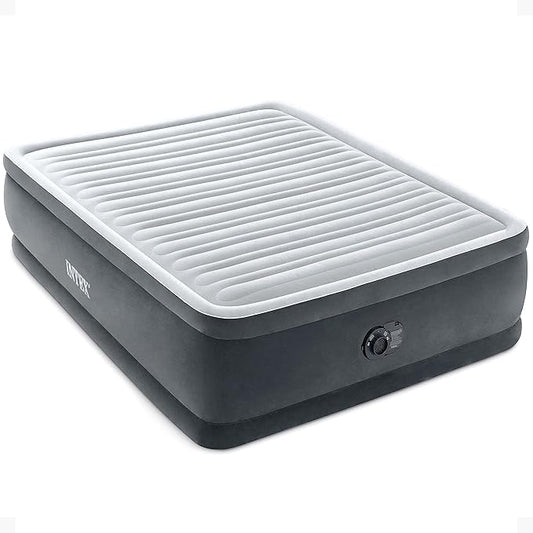 Intex Dura-Beam Deluxe Comfort-Plush Elevated: Fiber-Tech – Queen Size – Built-in Electric Pump – 18in Bed Height – 600lb Weight Capacity