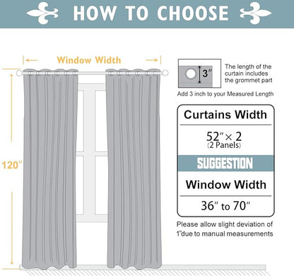 ChrisDowa 100% Blackout Curtains 120 inch Long for Bedroom with Black Liner, 2 Thick Layers Total Blackout Thermal Insulated Grommet Long Window Curtains 2 Panels Set (Dark Grey, 52 x 120 Inch)