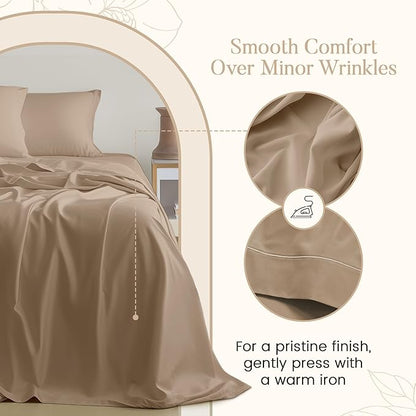 Deep Pocket Queen Sheets set, 100% Cotton Sheets Queen Size set, 800 Thread Count Soft & Durable 4 Piece Sheet & Pillowcase Sets, Sateen Weave Hotel Sheet Fits upto 17", No Pill Machine Wash- Taupe