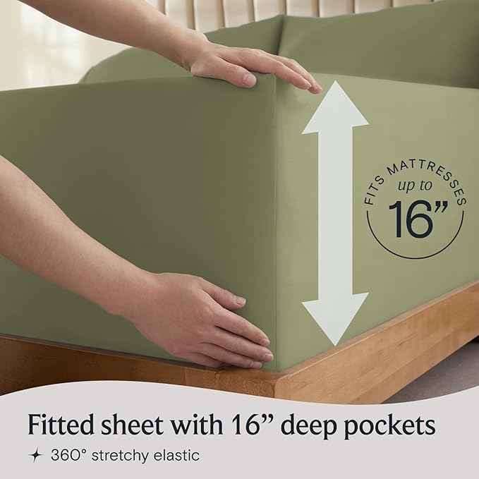 LuxClub 4 PC Full Sheet Set, Breathable Luxury Bed Sheets, Deep Pockets Wrinkle Free Cooling Bed Sheets Machine Washable Hotel Bedding Silky Soft - Olive Full