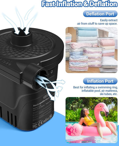Dr.meter Air Pump for Inflatables, Rechargeable 4000mAh Battery Air Mattress Pump - Portable Quick-Fill Inflator Deflator for Outdoor Camping Inflatable Pool Float Boat Raft Yoga Ball Swim Ring Airbed