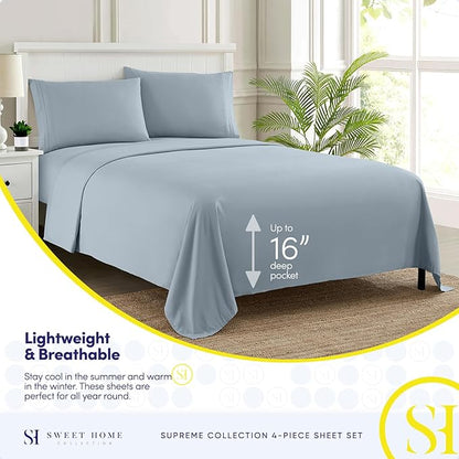 King Size Sheets - Breathable Luxury Bed Sheets with Full Elastic & Secure Corner Straps Built In - 1800 Supreme Collection Extra Soft Deep Pocket Bedding Set, Sheet Set, King, Misty Blue