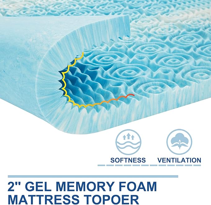 SINWEEK Mattress Topper Memory Foam Mattress Topper 2 Inch Queen Soft Mattress Pad for Pressure Relief, 5-Zone Design, CertiPUR-US Certified