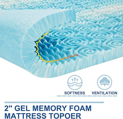 SINWEEK 2 Inch Mattress Topper 5-Zone Memory Foam Mattress Topper Pressure Relief Soft Mattress Pad, CertiPUR-US Certified, Twin Size Blue