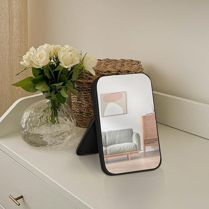 10Pcs Table Desk Vanity Makeup Mirror, 8-Inch Simple Portable Travel Mirror with Stand, Standing and Wall Hanging Dual-use Black