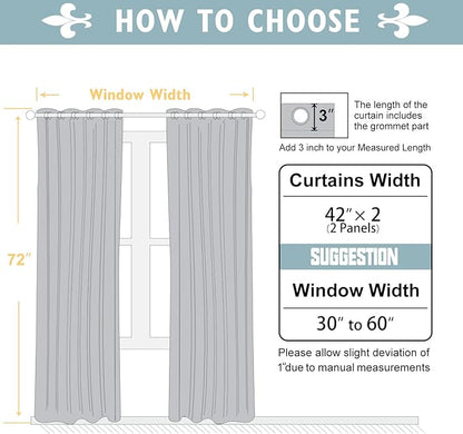 ChrisDowa 100% Blackout Curtains 72 inch Long for Bedroom with Black Liner, 2 Thick Layers Total Blackout Thermal Insulated Grommet Window Curtains 2 Panels Set (Stone Blue, 42 x 72 Inch)