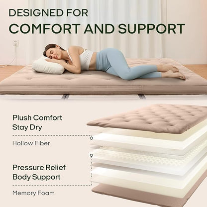 ZonLi Japanese Floor Futon Mattress Queen Size 80"x 60", 100% Cotton Cover 2.5'' Thicken Tatami Mattress, Foldable Sleeping Pad, Portable Dormitory Tatami Mat(Khaki)