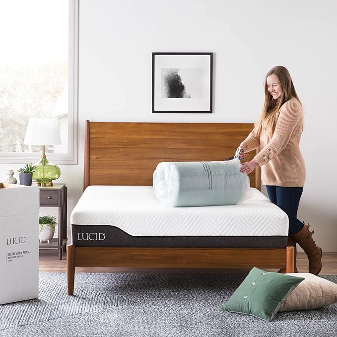 LUCID 3 Inch Mattress Topper Full XL - Gel Infused Memory Foam – Memory Foam Mattress Topper Full – Ventilated Design – CertiPur Certified