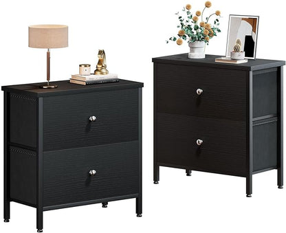 BOLUO Black Nightstands Set of 2, 2 Drawer Dresser for Bedroom Night Stand Small Nightstands End Table with Fabric Drawers Modern