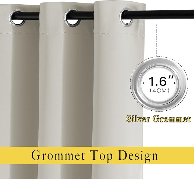 NICETOWN Blackout Natural Curtains for Bedroom - Window Treatment Thermal Insulated Grommet Solid Drapes Thermal Curtains Sound Reducing for Basement/Kitchen, 2 Panels, W37 x L54
