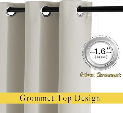 NICETOWN Room Darkening Window Curtains 72 inches Long, Thermal Insulated Grommet Room Darkening Window Treatments for Bedroom/Living Room, Natural, Set of 2, W37 x L72