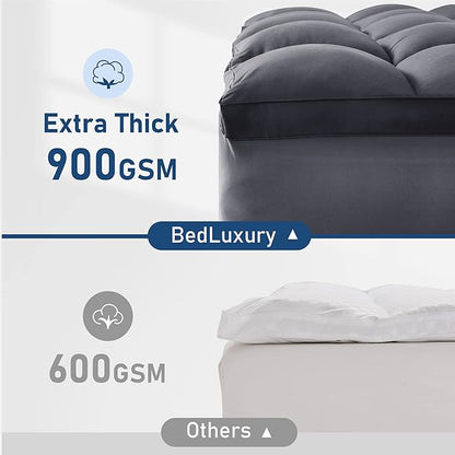 King Mattress Topper Extra Thick Pillowtop Cooling Plush Mattress Pad Cover Protector with 8-21 Inch Deep Pocket 3D Snow Down Alternative Fill Grey