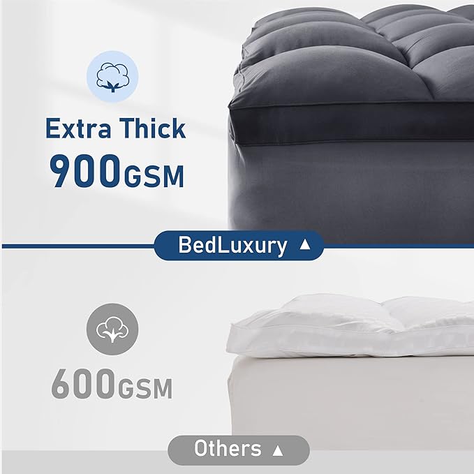 Queen Mattress Topper Size Extra Thick Pillowtop for Pressure Relief Cooling Mattress Topper Plush Mattress Pad Cover Protector with 8-21 Inch Deep Pocket 3D Snow Down Alternative Fill Grey