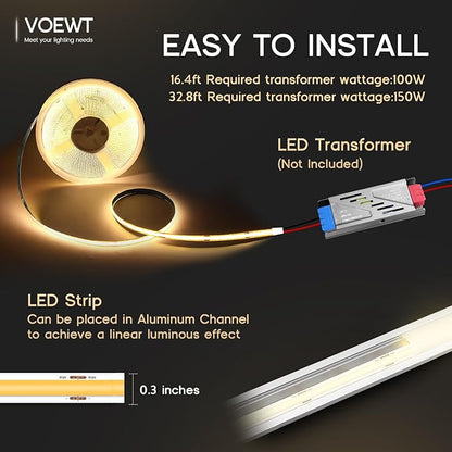 COB LED Strip Lights Neutral White 4000K,32.8ft 24V High CRI 95Ra+ Super Bright,Flexible Tape Lights for Bedroom,Mirror,Kitchen Cabinet, Living Room(Power Supply Not Included)