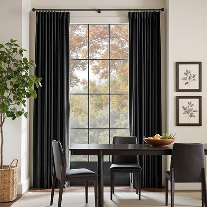 Lazzzy Velvet Blackout Curtains Thermal Insulated Room Window Drapes Super Soft Luxury Curtains for Living Room Bedroom Rod Pocket 2 Panels, Black, 52" W x 120" L