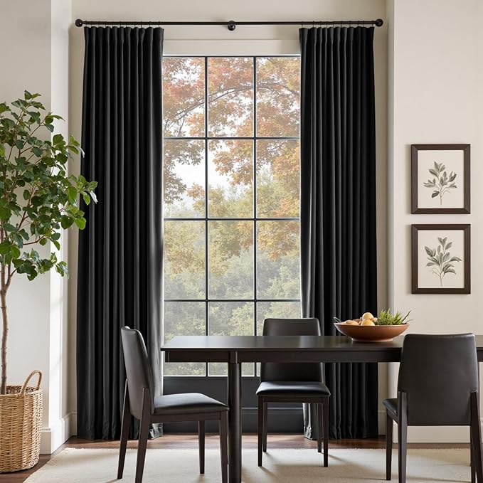 Lazzzy Velvet Blackout Curtains Thermal Insulated Room Window Drapes Super Soft Luxury Curtains for Living Room Bedroom Rod Pocket 2 Panels, Black, 52" W x 84" L