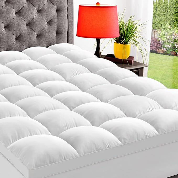 ELEMUSE Cal King Mattress Topper for Back Pain, Extra Thick Mattress Pad Cover, Plush Soft Pillowtop with Elastic Deep Pocket, Overfilled Down Alternative Filling