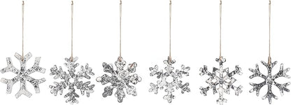 DEMDACO Cozy Time Silver Tone 4 x 4 Inch Wood Christmas Tree Decoration, Festive Holiday Décor, Distressed, Hanging Ornaments, Set of 6, Snowflake