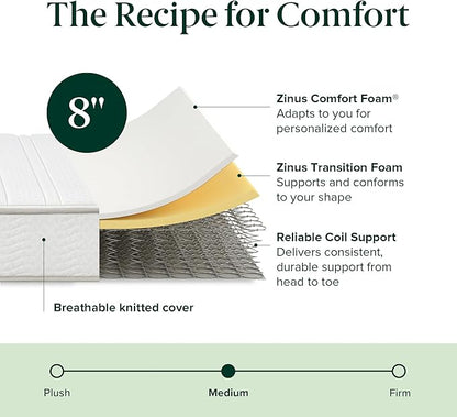 ZINUS 8 Inch Foam and Spring Hybrid Mattress [New Version], California King, Fiberglass Free, Medium Firmness, Durable Support, Certified Safe Foams & Fabric, Mattress in A Box