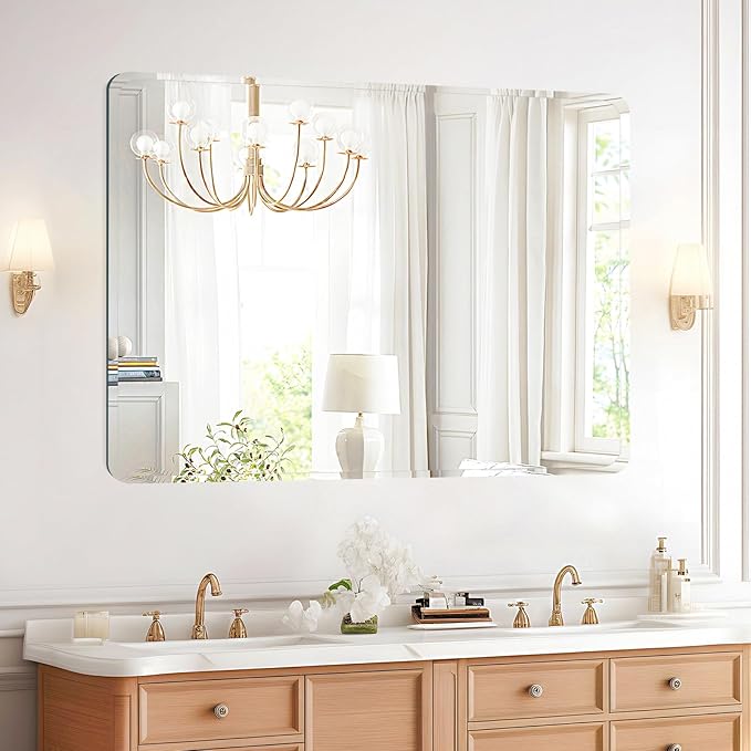 Frameless Bathroom Mirror for Over Sink,Wall Mounted Vanity Mirrors 14x18in,Rounded Rectangle Mirror Frameless with Polished Edge for Bedroom,Living Room,Entryway,Shatterproof (Horizontal/Vertical)