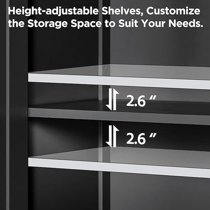 Yaheetech Bathroom Floor Cabinet, Modern Storage Freestanding Organizer Cabinet with Adjustable Shelves & Double Doors, 3-Tier Home Living Room Furniture, Black