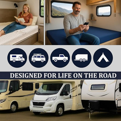 Foamma 6” x 28” x 75” Water Resistant Gel Memory Foam RV Bunk Mattress, Firm High Density Foam Base, Comfortable and Durable Polyester Cover, Truck, Camper, Travel Trailer, Made in USA