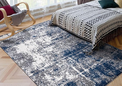 Keen Home Design Area Rugs - 4x6 Non-Shedding, Abstract Rugs for Kitchen, Living Room, Bedroom, Dining Room, Entryway - Size: 4' x 6', Navy/Grey/White
