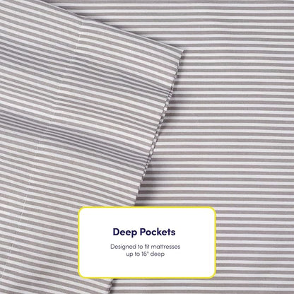 Queen Sheets Stripe Grey - 6 Piece 1500 Supreme Collection Fine Brushed Microfiber Deep Pocket Queen Sheet Set Bedding - 2 Extra Pillow Cases, Great Value, Queen, Classic Stripe Gray