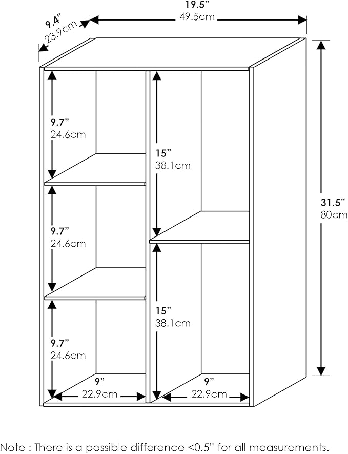 Furinno LUDER Book Shelf, 5-Cube Bookshelf, Reversible Bookcase, 9.4" x 19.5" x 31.5", for Living Room, Bedroom, Home Office, White