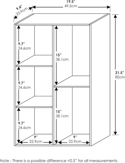Furinno LUDER Book Shelf, 5-Cube Bookshelf, Reversible Bookcase, 9.4" x 19.5" x 31.5", for Living Room, Bedroom, Home Office, White/Green