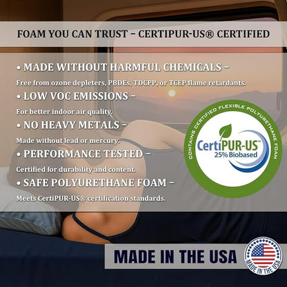 Foamma 6” x 28” x 72” Water Resistant Gel Memory Foam RV Bunk Mattress, Firm High Density Foam Base, Comfortable and Durable Polyester Cover, Truck, Camper, Travel Trailer, Made in USA