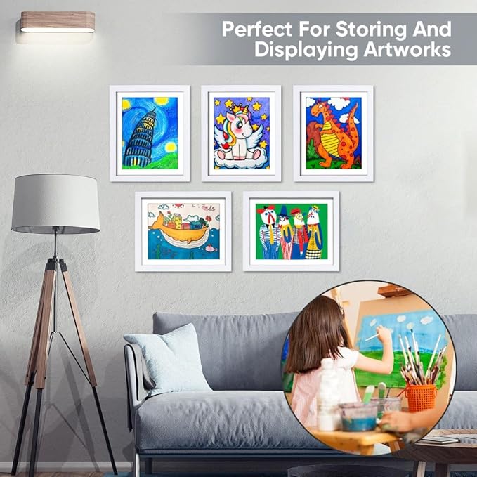 2-Pack Kids Artwork Frames - Changeable, Front Opening Holds 150, Children Art Projects, 10x12.5 Picture Frame for Display, With Storage (White)