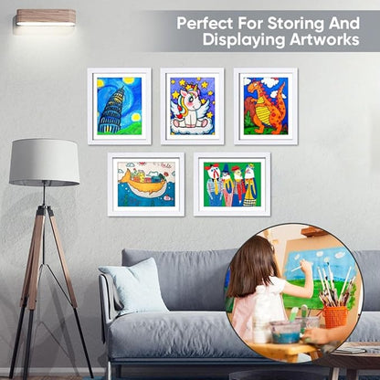2-Pack Kids Art Frames - Changeable, 8.5x11 White Rows Picture Frame for Kids Artwork That Open,Display Children Art Projects,With Storage (White)