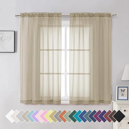 Aiyufeng Taupe Sheer Curtains 54 Inches Long 2 Panels Set, Semi Transparent Voile Rod Pocket Sheer Window Drapes for Bedroom Bed Canopy Living Room Dining Wedding Party Backdrop, 42W x 54L inch