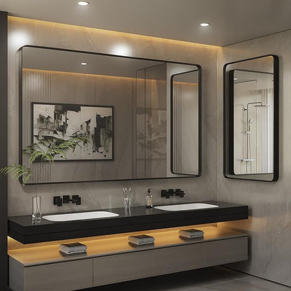 ISKM Black Framed Mirror for Wall 72"x 40", Large Bathroom Mirror Anti-Rust, Tempered Glass, Rounded Rectangle Mirror(Horizontal/Vertical)