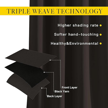 NICETOWN Toffee Brown Curtains 102 inches Long - Grommet Thermal Insulated Solid Blackout Curtains & Drapes Privacy Sound Reducing for Bedroom/Living Room (W66 x L102, 2 Panels)