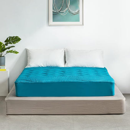 SLEEP ZONE Full Size Cooling Mattress Pad for Double Bed, Premium Zoned Quilted Mattress Topper, Wrap Around Mattress Protector Cover, Machine Wash Durable, Deep Pocket 8-21 inch, Teal, Full