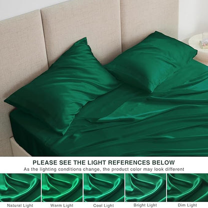 Love's cabin Twin XL Satin Sheet Sets - 3 Piece Dark Green Silky Bed Sheets with Deep Pockets, Luxury Silk Feel Satin Sheet Set Twin XL (1 Flat Sheet,1 Fitted Sheet,1 Pillow case)