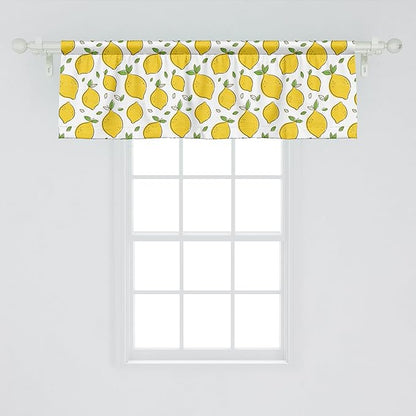 Ambesonne Lemons Window Valance, Continuous Citrus Fruits Leaves Refreshing Cartoon Pattern, Curtain Valance for Kitchen Bedroom Decor with Rod Pocket, 42" x 18", Lime Green Earth Yellow