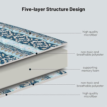 Japanese Floor Mattress, Futon Mattress with Storage Bag and Washable Cover, Roll Up Tatami Mat Suitable for Guest Room (Blue Striped Jacquard, Queen)