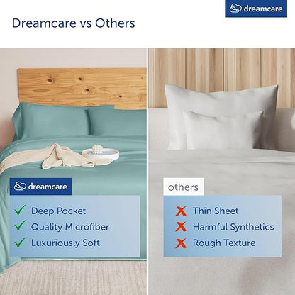 DREAMCARE Queen Sheet Set – 6 pcs Cooling Bed Sheets – up to 21” Deep Pocket Queen Sheets Set – 2500 Supreme Collection – Extra Soft 100% Brushed Microfiber Hotel Luxury with Side Pocket – Spa Blue
