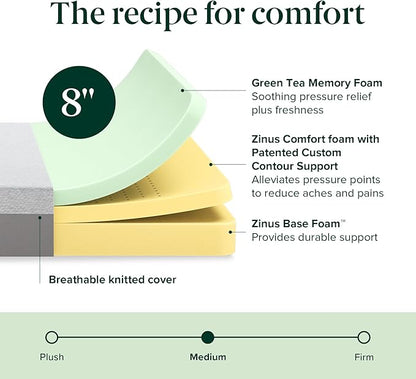 ZINUS 8 Inch Ultima Memory Foam Mattress [New Version], Queen, Fiberglass Free, Medium Firm Feel, Breathable Airflow Memory Foam, Certified Safe Foams & Fabric, Mattress in A Box