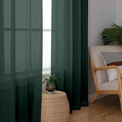 OWENIE Green Sheer Curtains 78 Inches Long for 2 Panels Set for Christmas, Solid Light Filtering Fimly Voile Sheer Curtains for Living Room Bedroom, Hunter Green, 42" x78